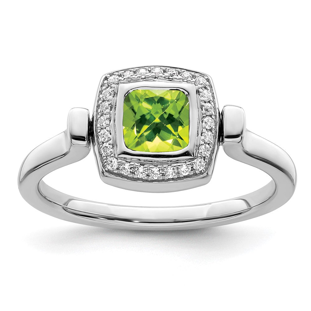14K Weißgold Wendering mit Peridot und echtem Diamant, poliert