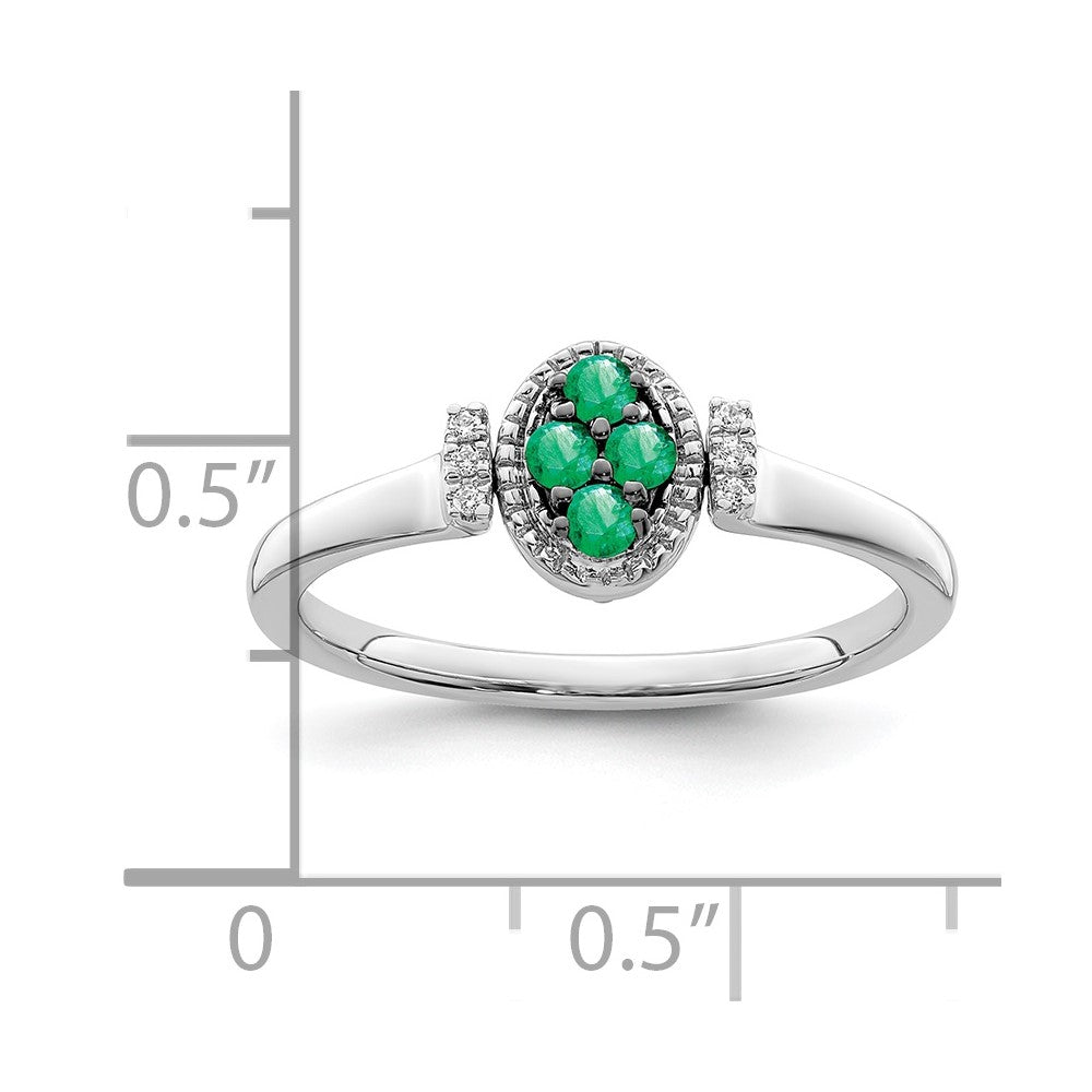 14K Weißgold Ring, poliert, mit Smaragd und echtem Diamant, wendbar