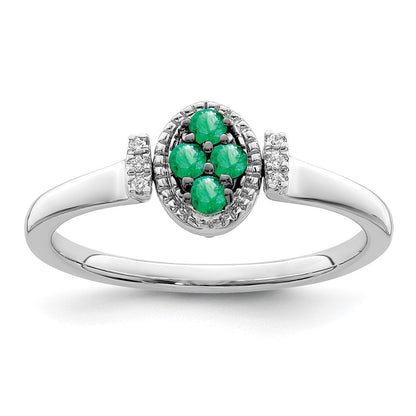 14K Weißgold Ring, poliert, mit Smaragd und echtem Diamant, wendbar