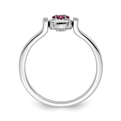 14K Weißgold Ring mit poliertem Rubin und echten Diamanten zum Wenden