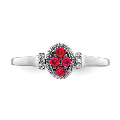 14K Weißgold Ring mit poliertem Rubin und echten Diamanten zum Wenden
