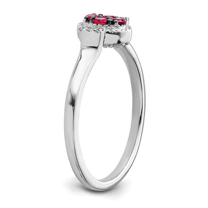 14K Weißgold Ring mit poliertem Rubin und echten Diamanten zum Wenden