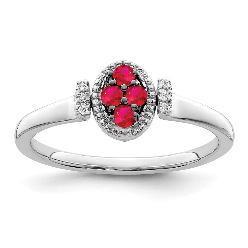 14K Weißgold Ring mit poliertem Rubin und echten Diamanten zum Wenden