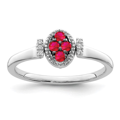 14K Weißgold Ring mit poliertem Rubin und echten Diamanten zum Wenden