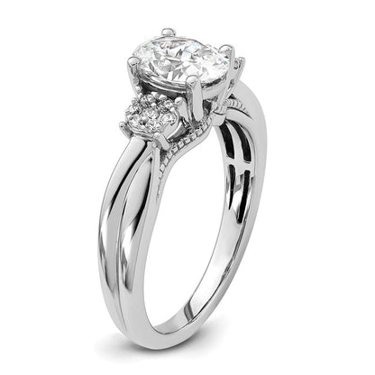 14K Weißgold Verlobungsring mit Halbfassung für 1 ct. Oval-Mittelstein und 0,2 ct. laborgezüchteten Diamanten VS/SI+ G+