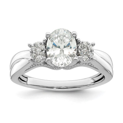 14K Weißgold Verlobungsring mit Halbfassung für 1 ct. Oval-Mittelstein und 0,2 ct. laborgezüchteten Diamanten VS/SI+ G+