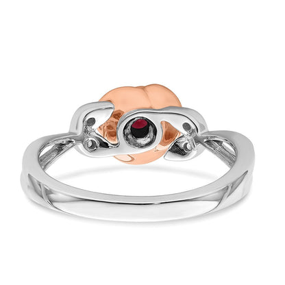 14K Zweifarbiger Gold-Ring in Weiß & Roségold mit Rubin-Blumenmuster und echten Diamanten
