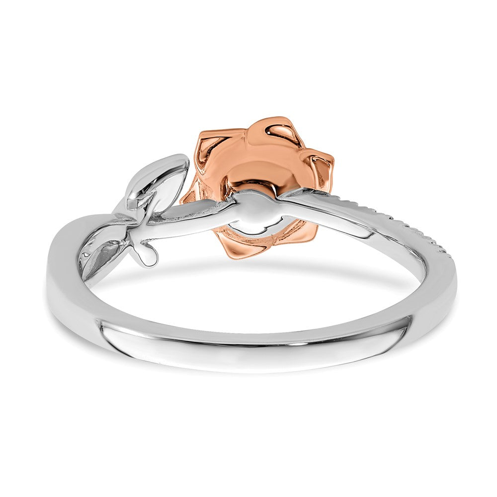 14K Bicolor Gold Blumen-Ring mit Rubin und echtem Diamant in Weiß & Rosé