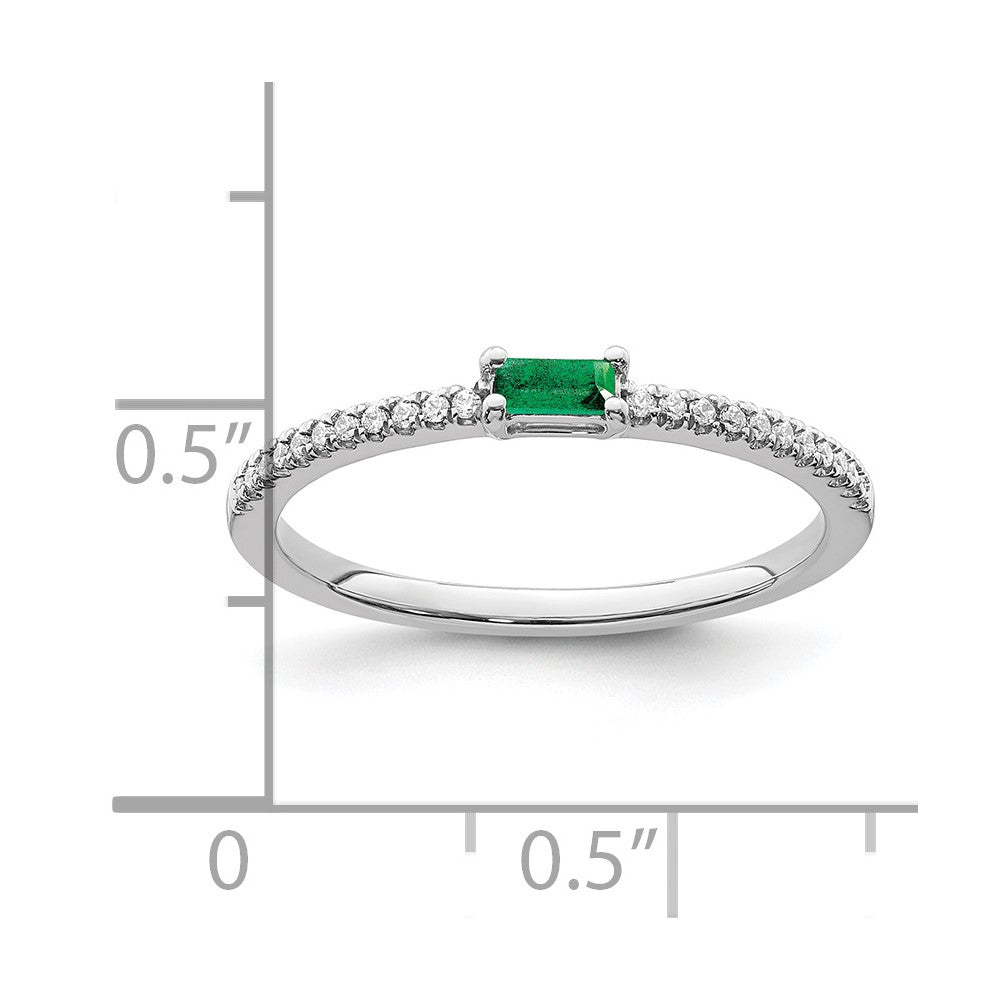14K Weißgold Ring, poliert, mit Smaragd und echten Diamanten
