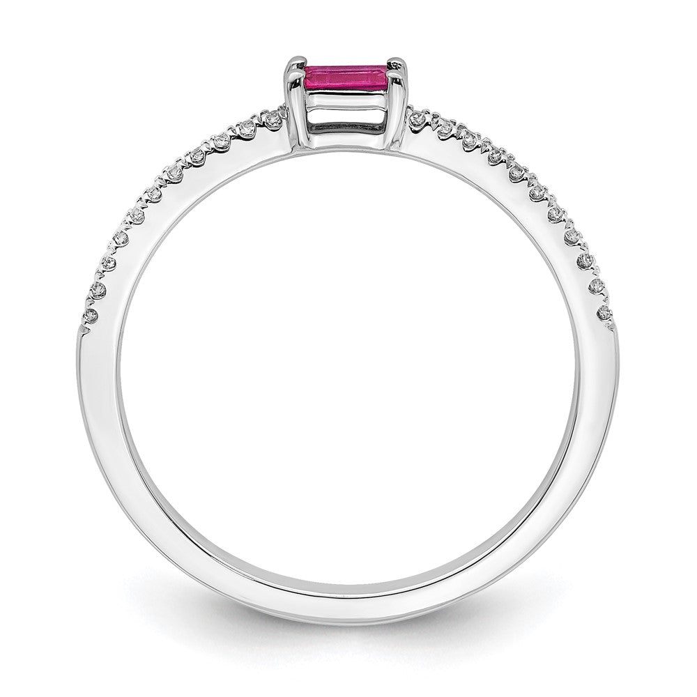 14K Weißgold Ring, poliert, mit Rubin und echtem Diamant