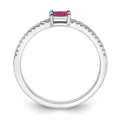 14K Weißgold Ring, poliert, mit Rubin und echtem Diamant