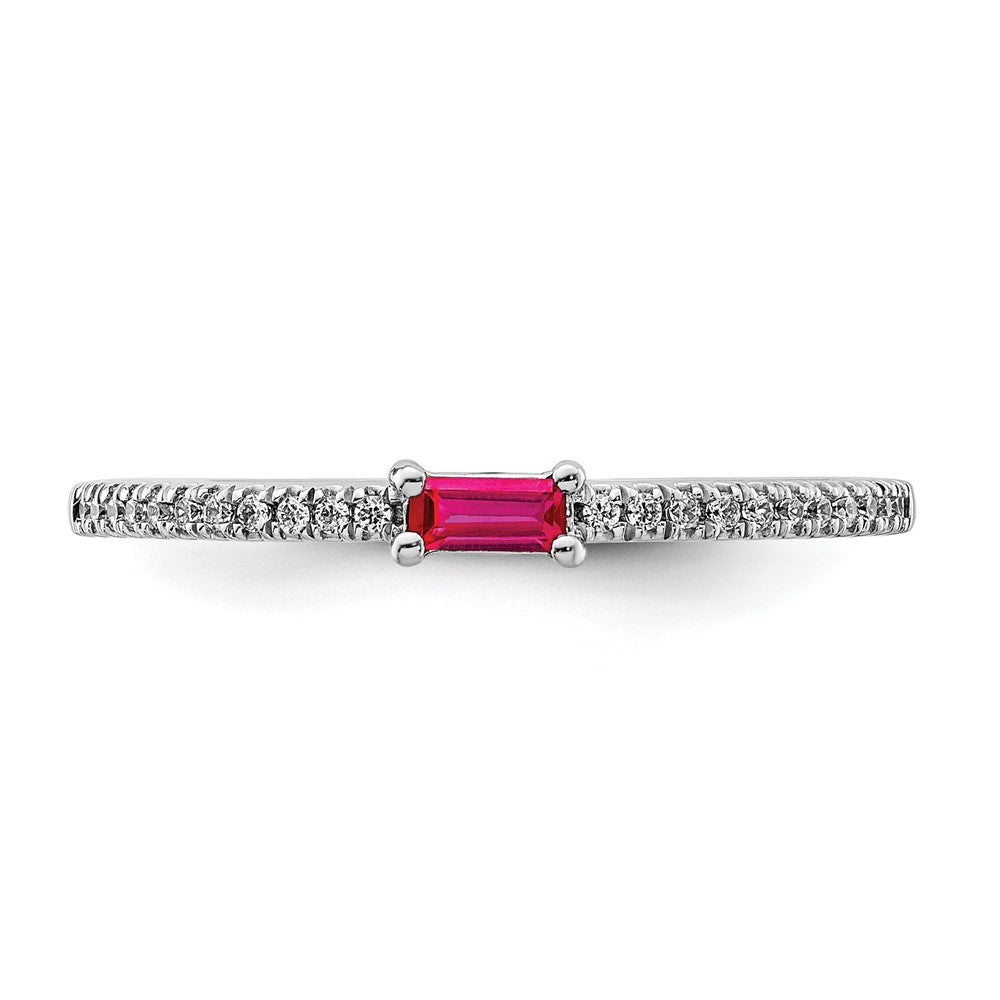14K Weißgold Ring, poliert, mit Rubin und echtem Diamant