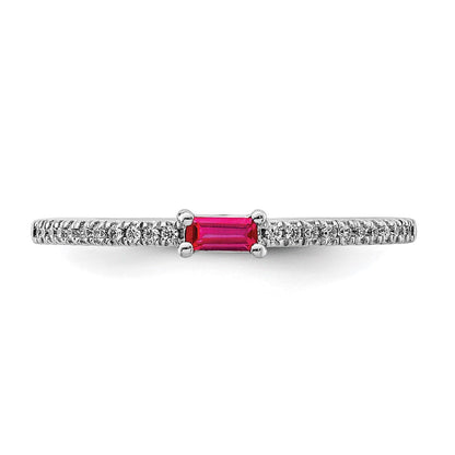 14K Weißgold Ring, poliert, mit Rubin und echtem Diamant