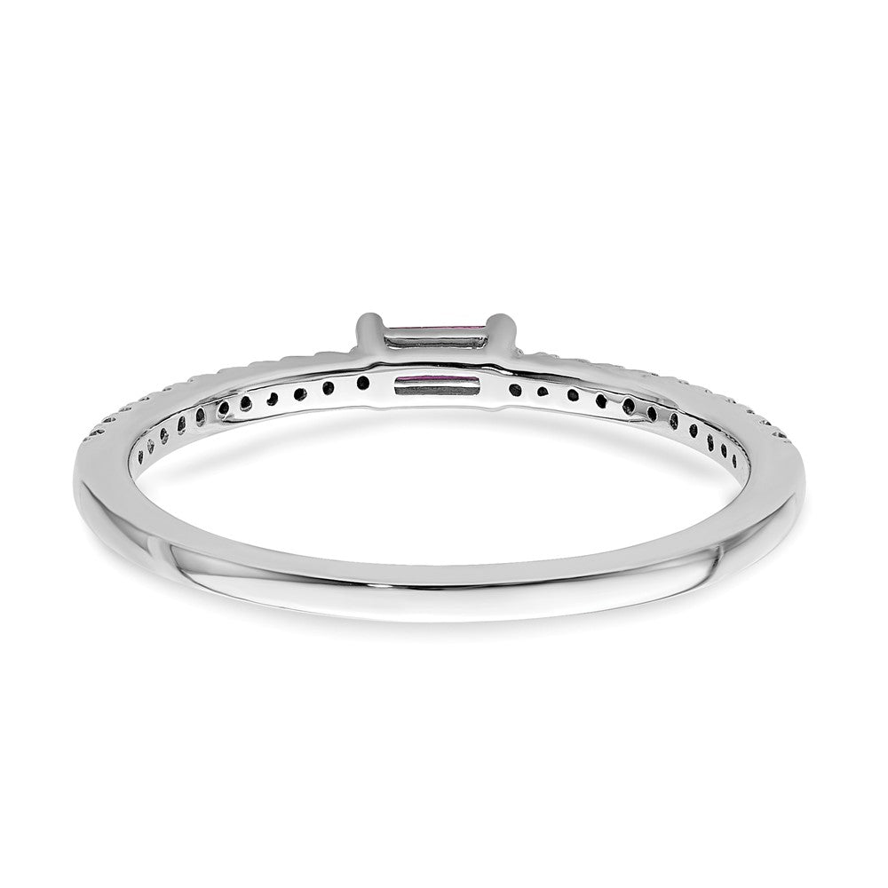 14K Weißgold Ring, poliert, mit Rubin und echtem Diamant