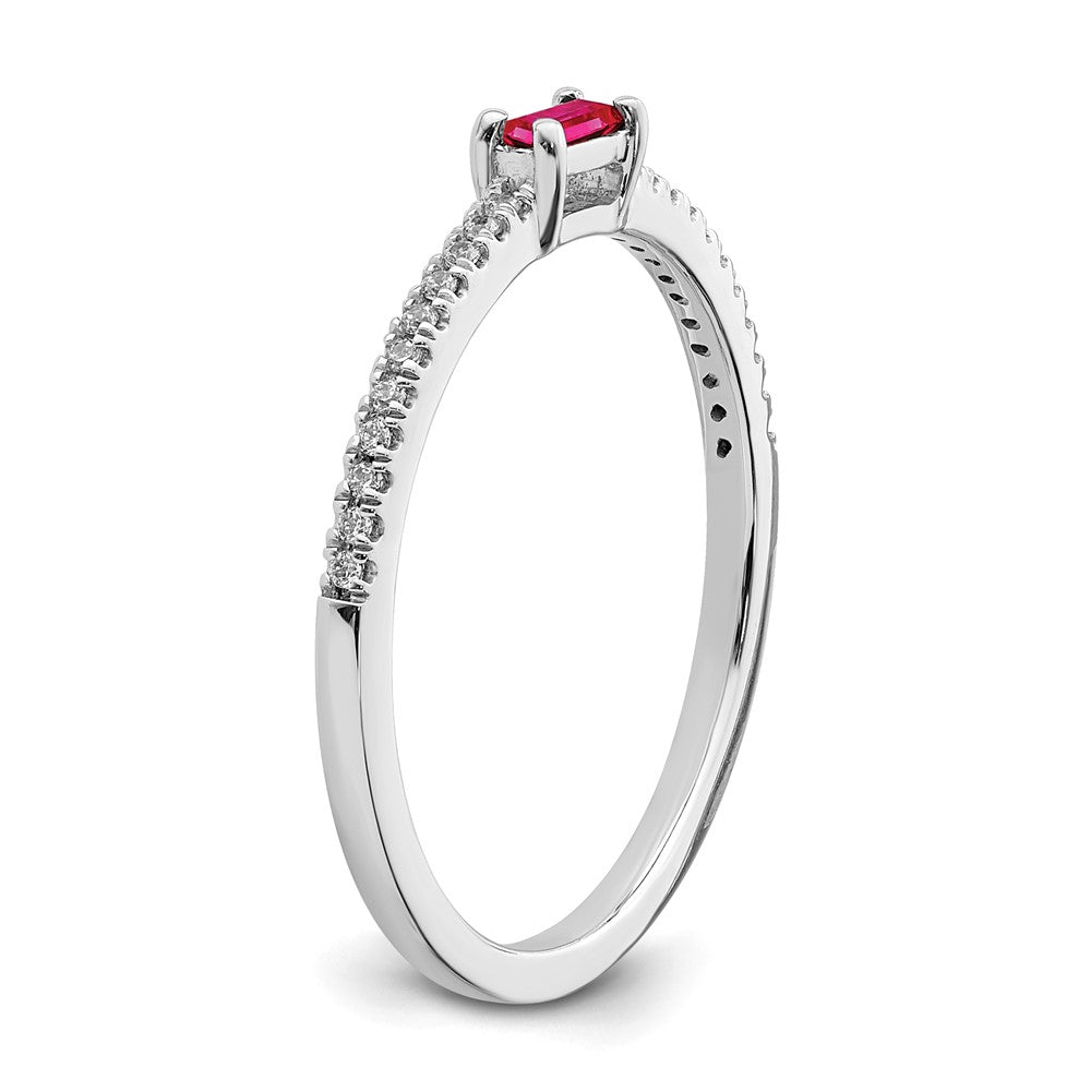 14K Weißgold Ring, poliert, mit Rubin und echtem Diamant