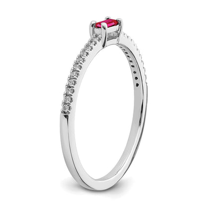 14K Weißgold Ring, poliert, mit Rubin und echtem Diamant