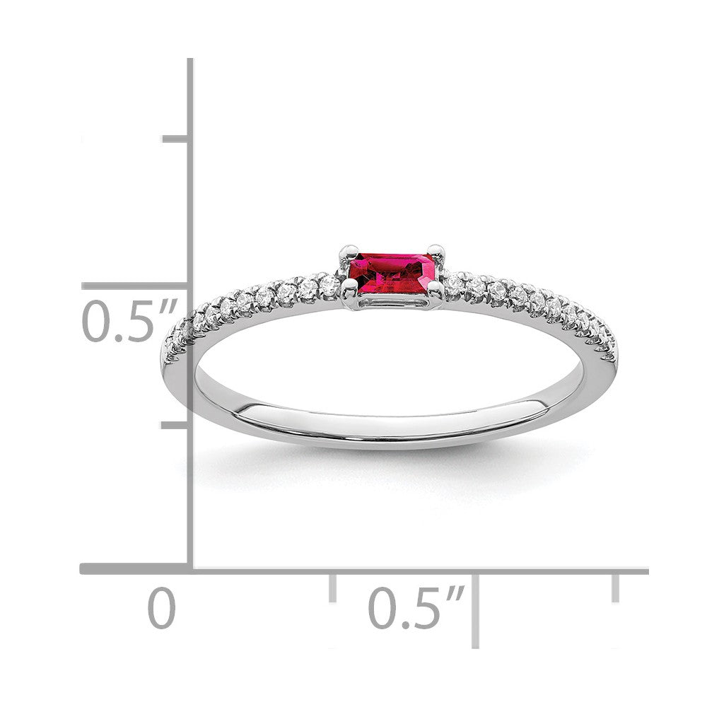 14K Weißgold Ring, poliert, mit Rubin und echtem Diamant