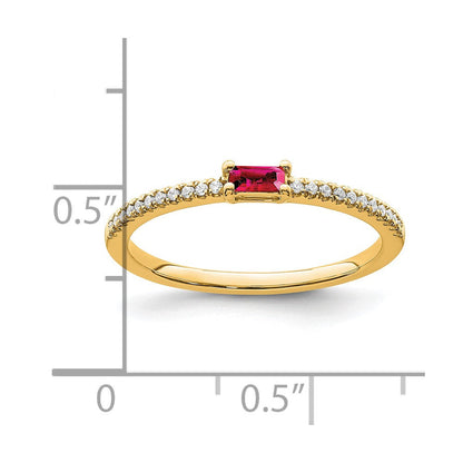 14K Gelbgold Poliert Rubin und Diamant Ring