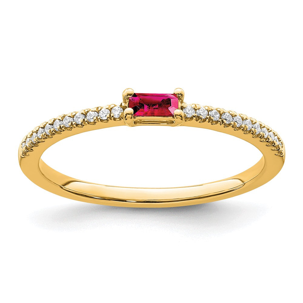 14K Gelbgold Poliert Rubin und Diamant Ring