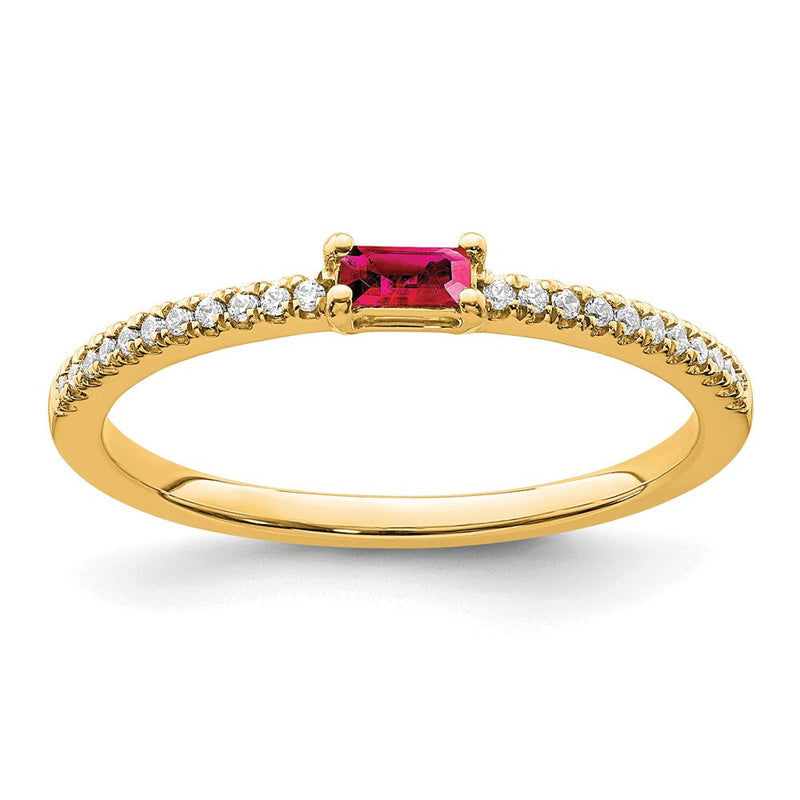 14K Gelbgold Poliert Rubin und Diamant Ring