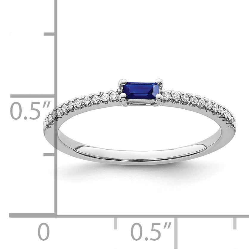 14K Weißgold Ring mit Saphir und echtem Diamant, poliert