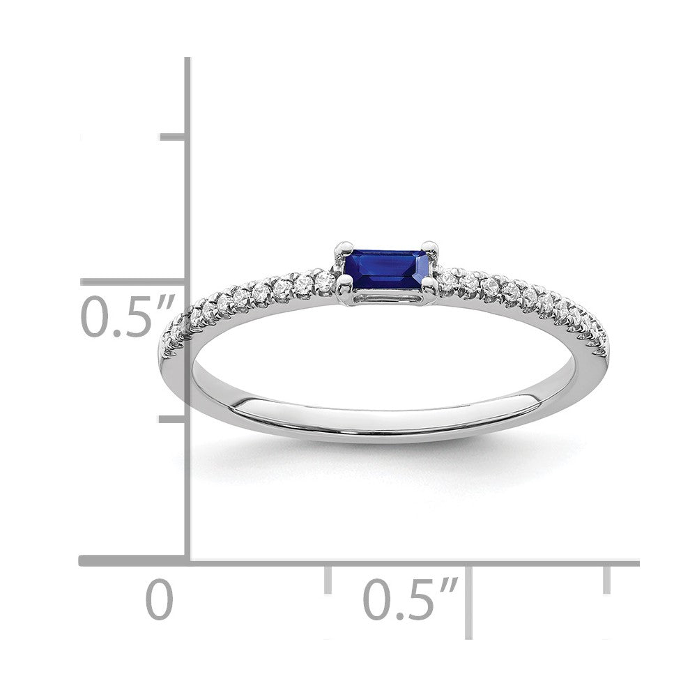 14K Weißgold Ring mit Saphir und echtem Diamant, poliert