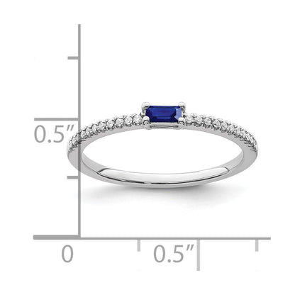 14K Weißgold Ring mit Saphir und echtem Diamant, poliert