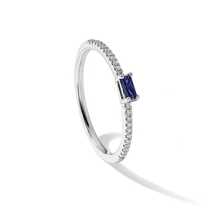 14K Weißgold Ring mit Saphir und echtem Diamant, poliert
