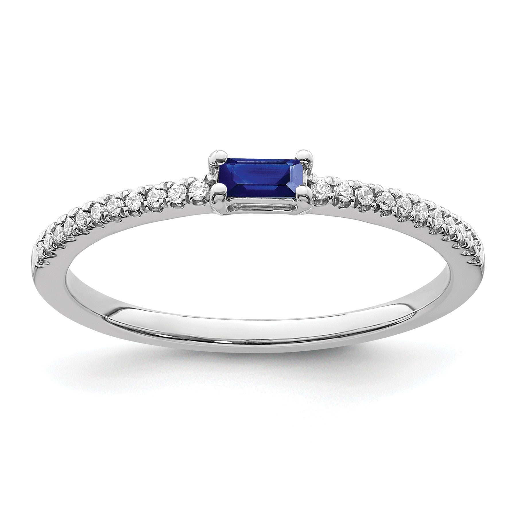 14K Weißgold Ring mit Saphir und echtem Diamant, poliert