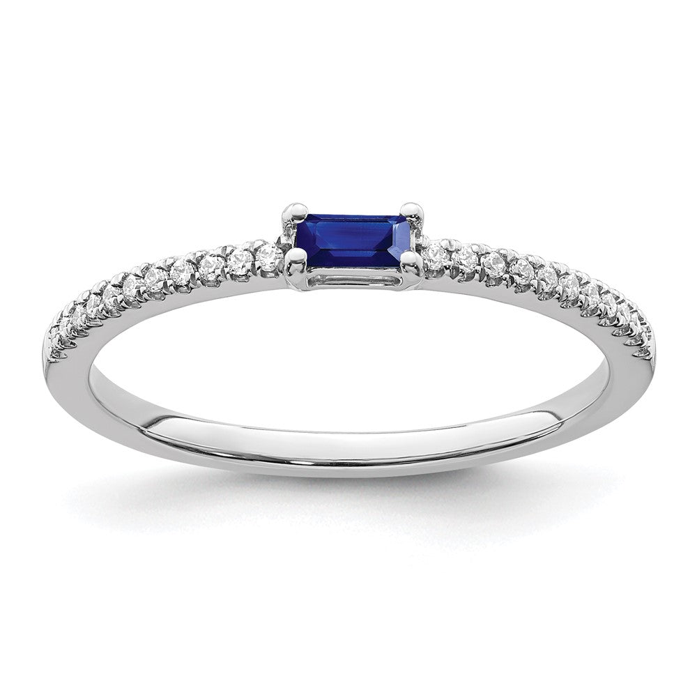 14K Weißgold Ring mit Saphir und echtem Diamant, poliert