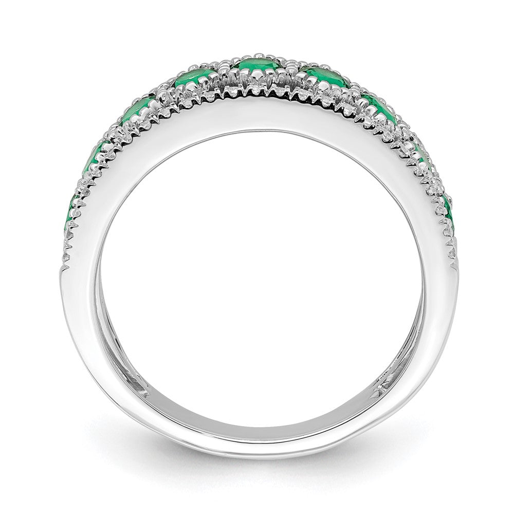 14K Weißgold Ring, poliert, mit Smaragd und echten Diamanten