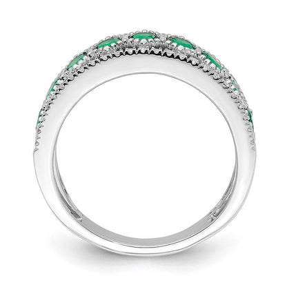 14K Weißgold Ring, poliert, mit Smaragd und echten Diamanten