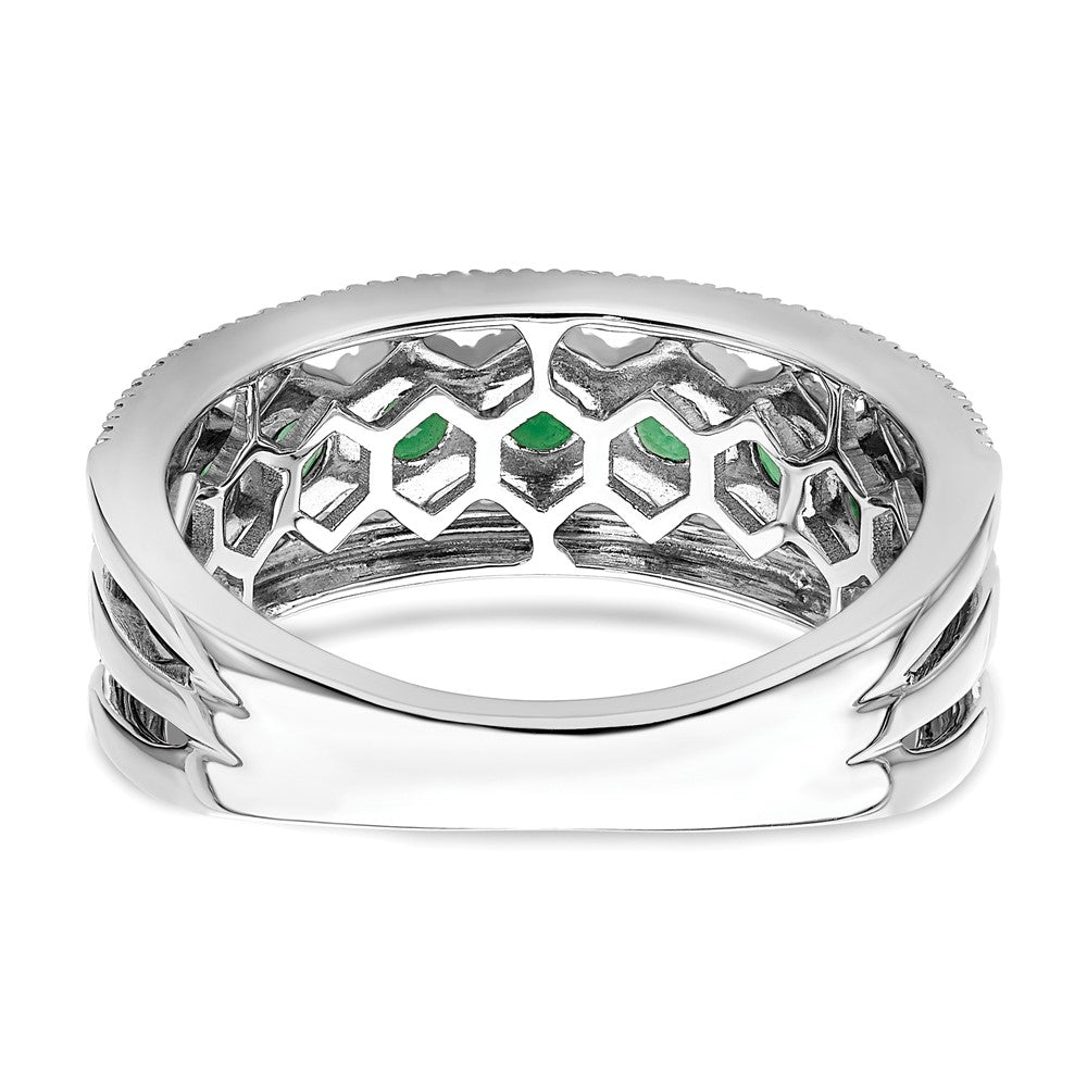 14K Weißgold Ring, poliert, mit Smaragd und echten Diamanten