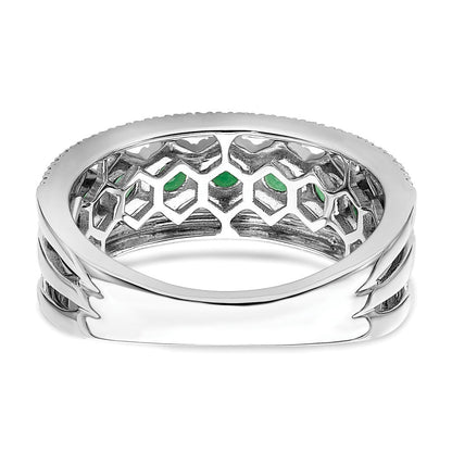 14K Weißgold Ring, poliert, mit Smaragd und echten Diamanten