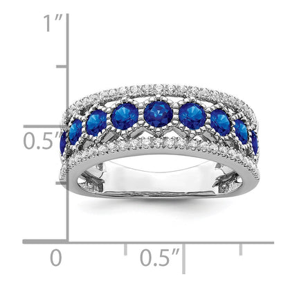14K Weißgold Ring, poliert, mit Saphir und echtem Diamant