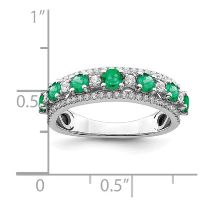 14K Weißgold Ring mit Smaragd und echtem Diamant, poliert