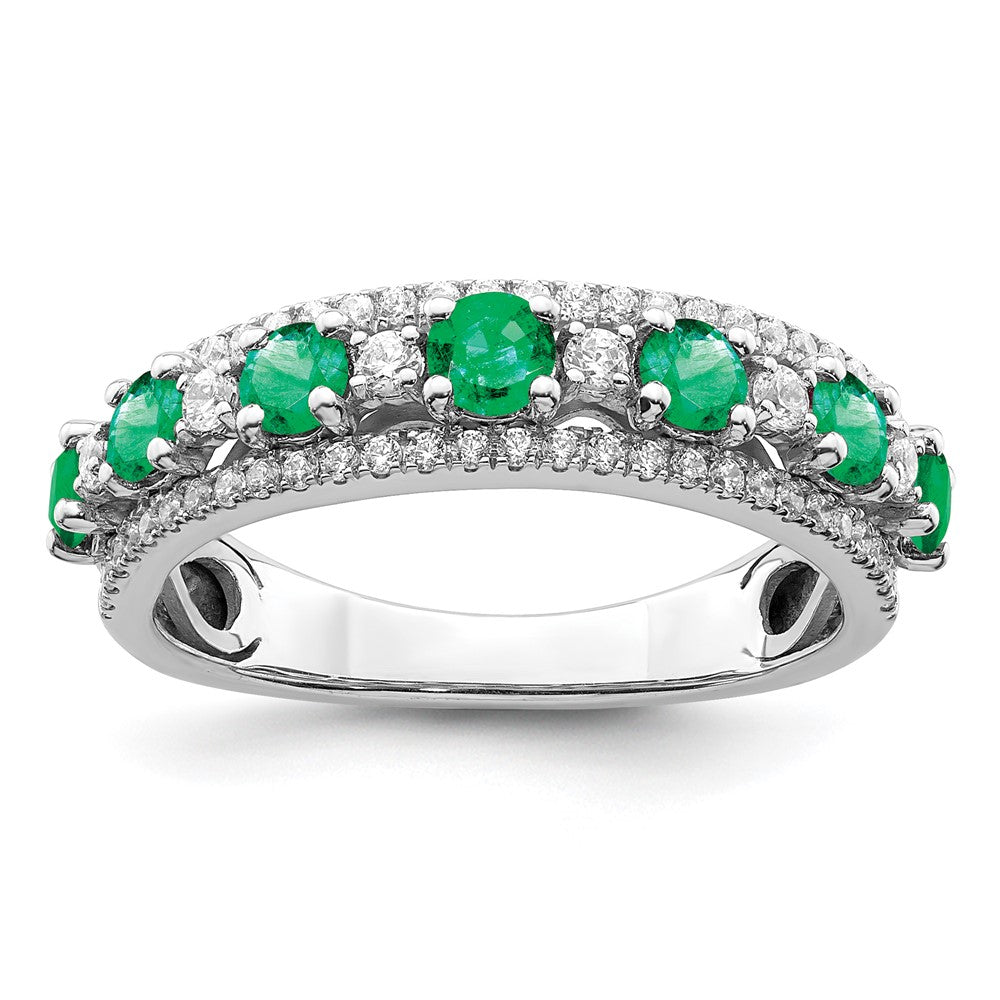 14K Weißgold Ring mit Smaragd und echtem Diamant, poliert
