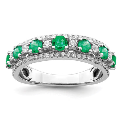 14K Weißgold Ring mit Smaragd und echtem Diamant, poliert