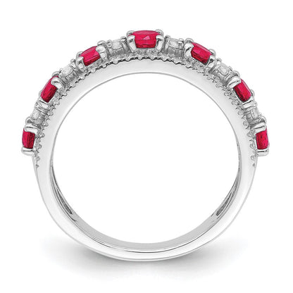 14K Weißgold Ring, poliert, mit Rubin und echtem Diamant