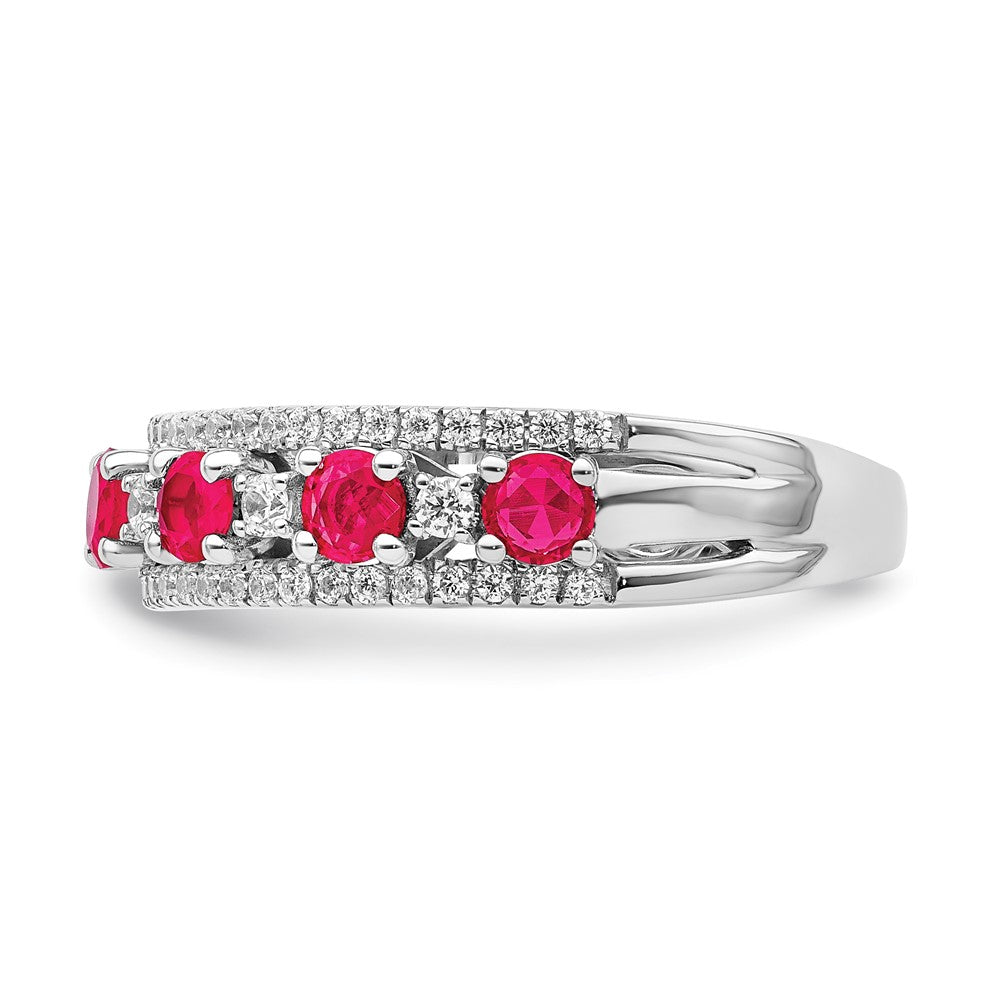 14K Weißgold Ring, poliert, mit Rubin und echtem Diamant
