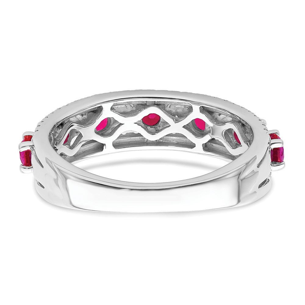 14K Weißgold Ring, poliert, mit Rubin und echtem Diamant