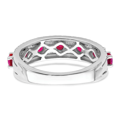 14K Weißgold Ring, poliert, mit Rubin und echtem Diamant