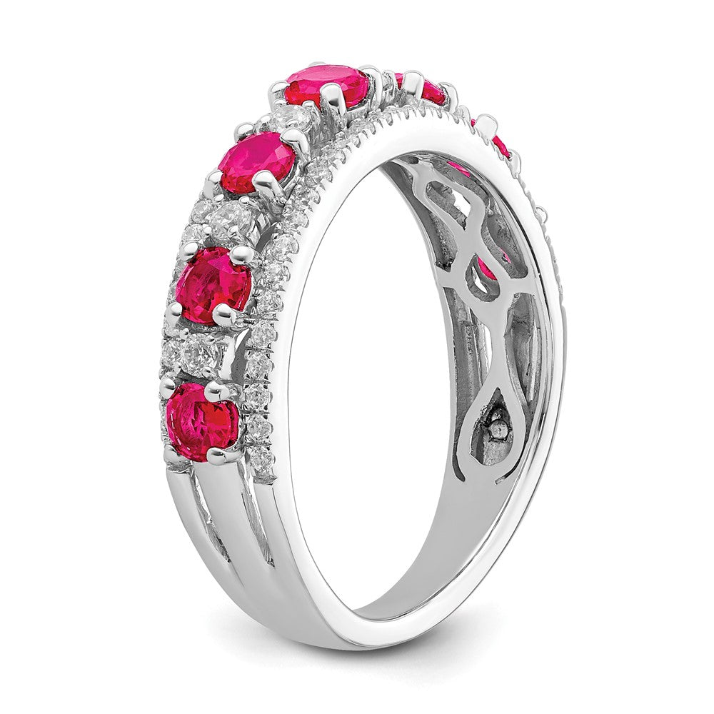 14K Weißgold Ring, poliert, mit Rubin und echtem Diamant