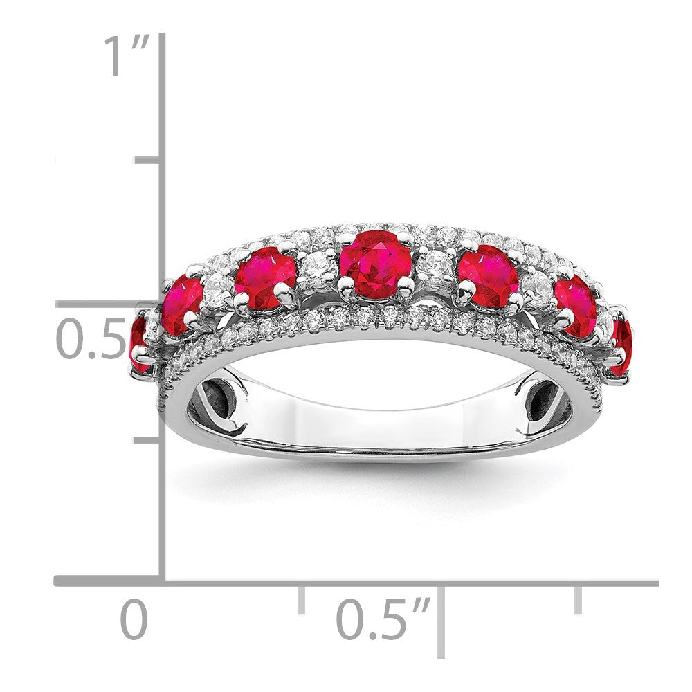14K Weißgold Ring, poliert, mit Rubin und echtem Diamant