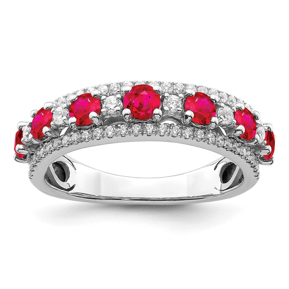 14K Weißgold Ring, poliert, mit Rubin und echtem Diamant