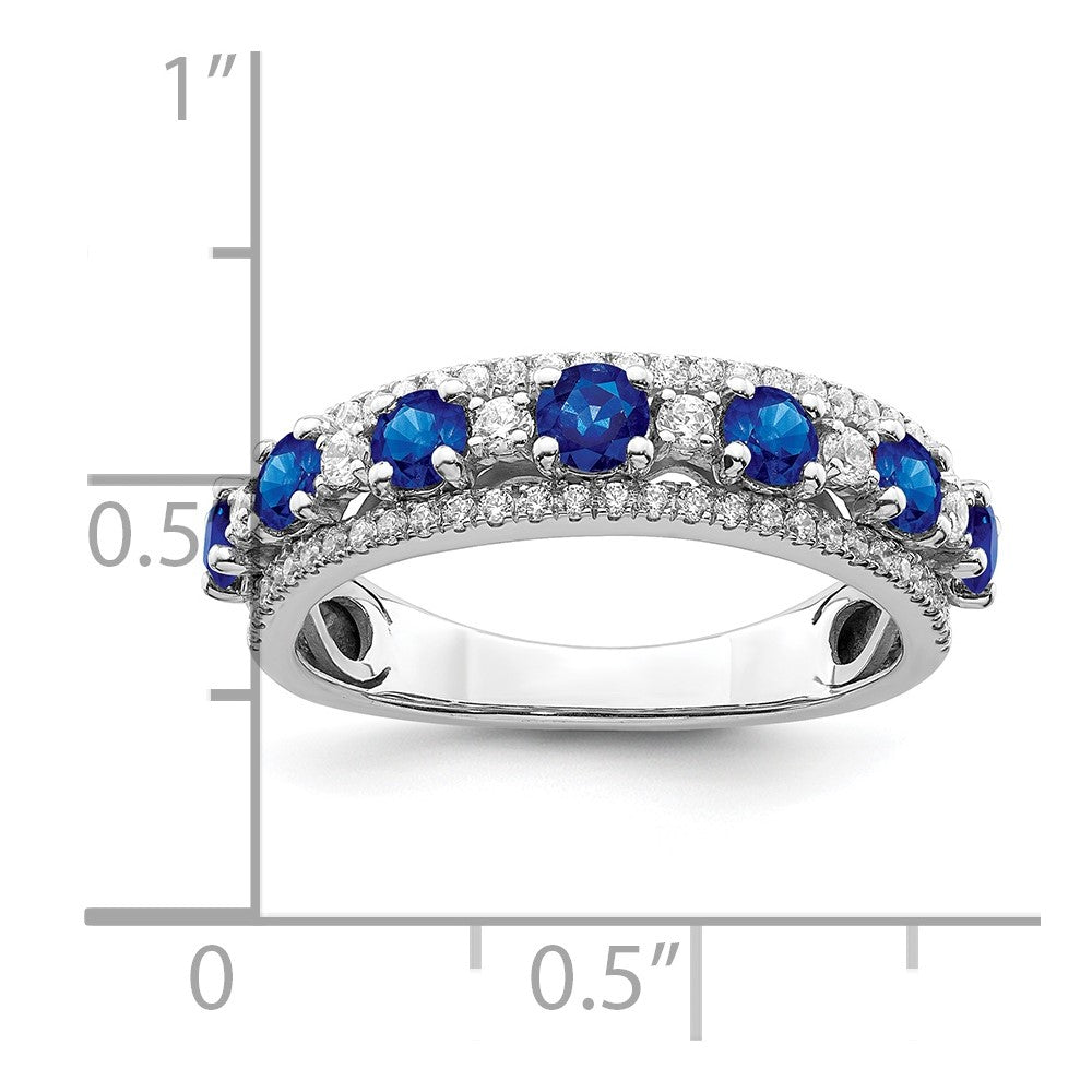 14K Weißgold Ring, poliert, mit Saphir und echtem Diamant