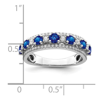 14K Weißgold Ring, poliert, mit Saphir und echtem Diamant