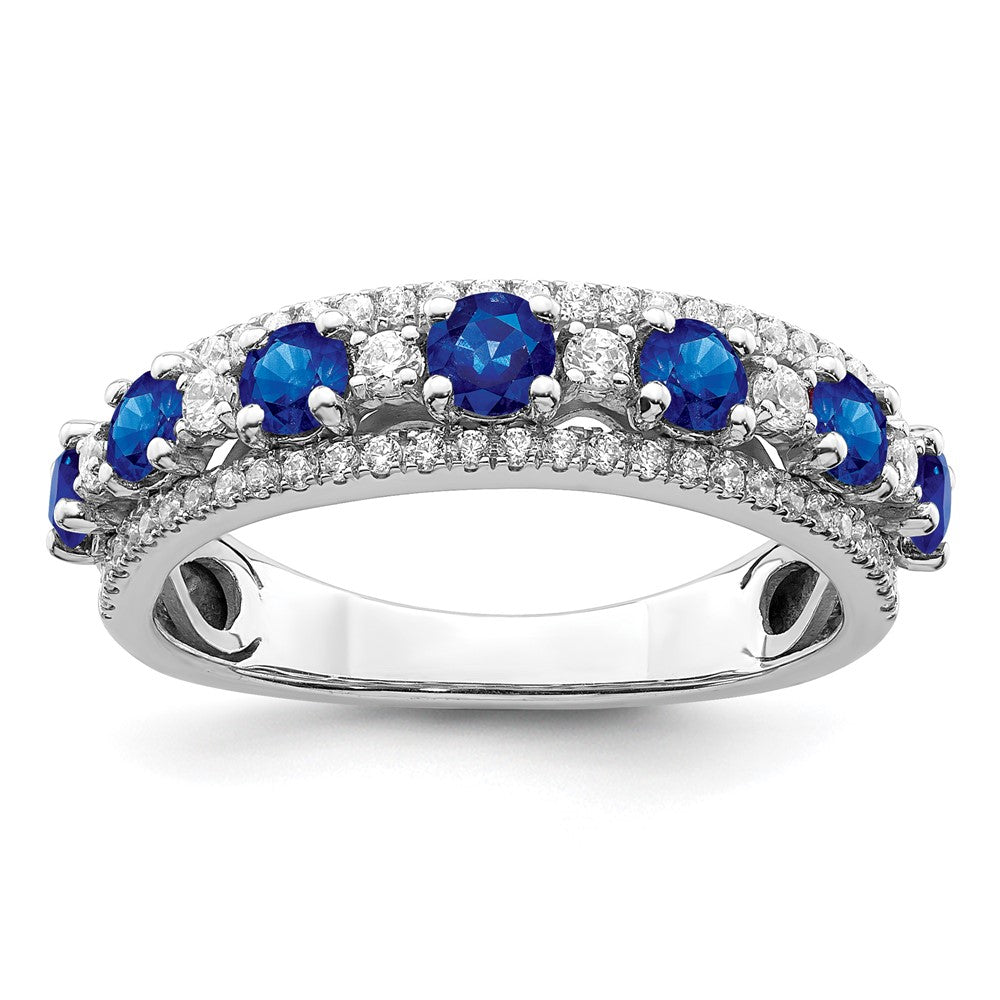 14K Weißgold Ring, poliert, mit Saphir und echtem Diamant