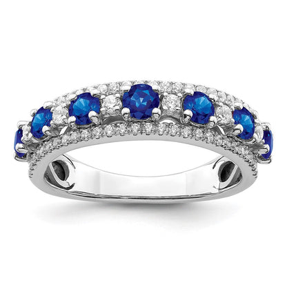 14K Weißgold Ring, poliert, mit Saphir und echtem Diamant