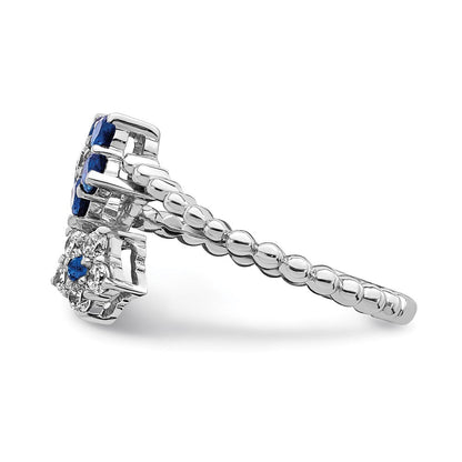 14K Weißgold Ring mit poliertem Saphir und echten Diamanten, Blumendesign